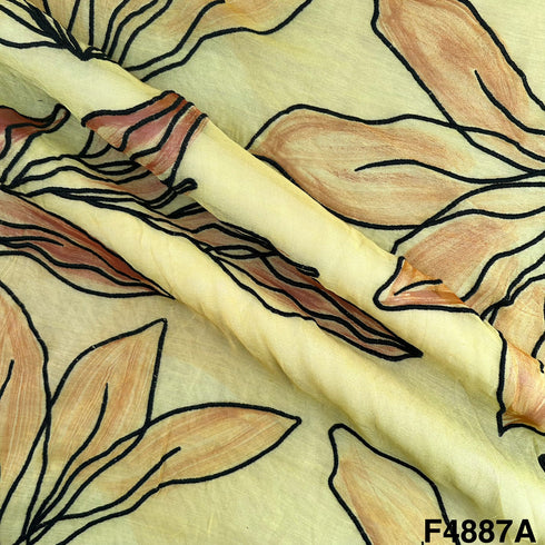 Thread Embroidered Mul Chanderi  Fabric-F4887